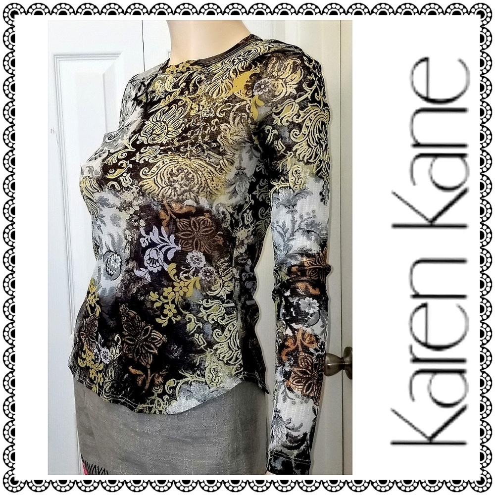 {Karen Kane} multicolor print semi-sheer top sz SP
